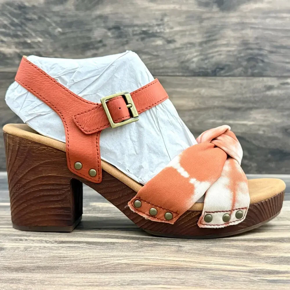 NIB Korks Kork Ease Natalia 9M Knot Clog Sandal Red Cayenne PU Tie Dye Combo - Picture 4 of 10